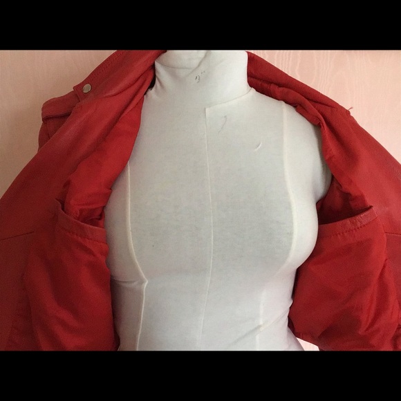 1980s Lipstick Red Leather Moto Jacket. NWOTs - Picture 8 of 8